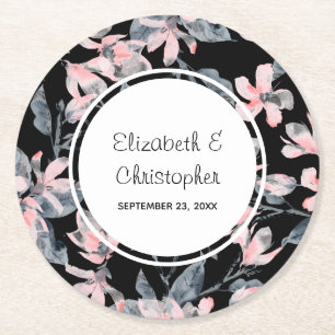 Dessous-de-verre Rond En Papier Mariage Motif rose et gris Floral