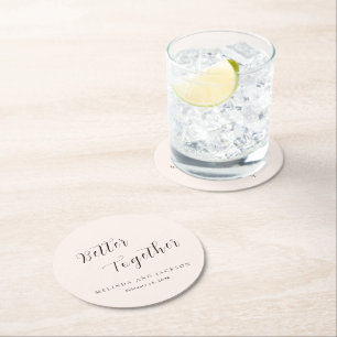 Dessous-de-verre Rond En Papier Mariage Neutre Moderne Terreux