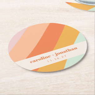 Dessous-de-verre Rond En Papier Mariage personnalisé Art géométrique Pastel Rétro 