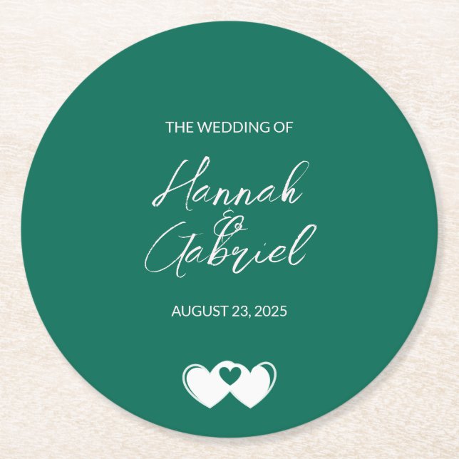 Dessous-de-verre Rond En Papier Mariage personnalisé Emerald Green (Devant)