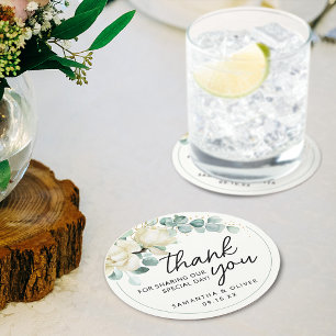 Dessous-de-verre Rond En Papier Mariage personnalisé Favor Magnolia Eucalyptus
