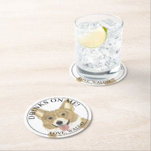 Dessous-de-verre Rond En Papier Mariage Personnalisé Fawn & White Corgi Chien