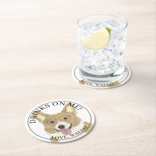 Dessous-de-verre Rond En Papier Mariage Personnalisé Fawn & White Corgi Chien (En situation)