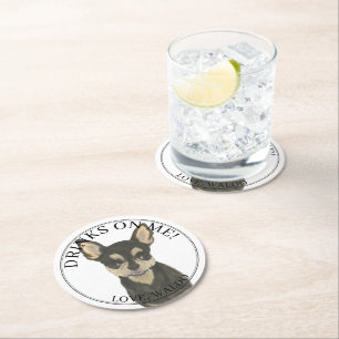 Dessous-de-verre Rond En Papier Mariage personnalisé Tan Chihuahua noir