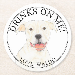 Dessous-de-verre Rond En Papier Mariage Pitbull blanc personnalisé