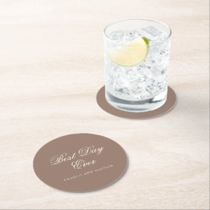 Dessous-de-verre Rond En Papier Mariage Romantique Brun Élégant