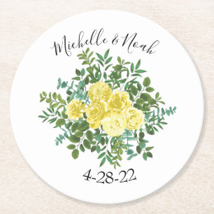 Dessous-de-verre Rond En Papier Mariage rose jaune vintage