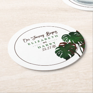 Dessous-de-verre Rond En Papier Mariage tropical de la plage de Monstera