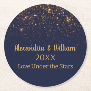 Dessous-de-verre Rond En Papier Mariage Under the Stars Marine & Gold Paper Dessou