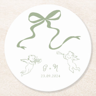 Dessous-de-verre Rond En Papier Mariage vert de la taille Whimsical Napkin
