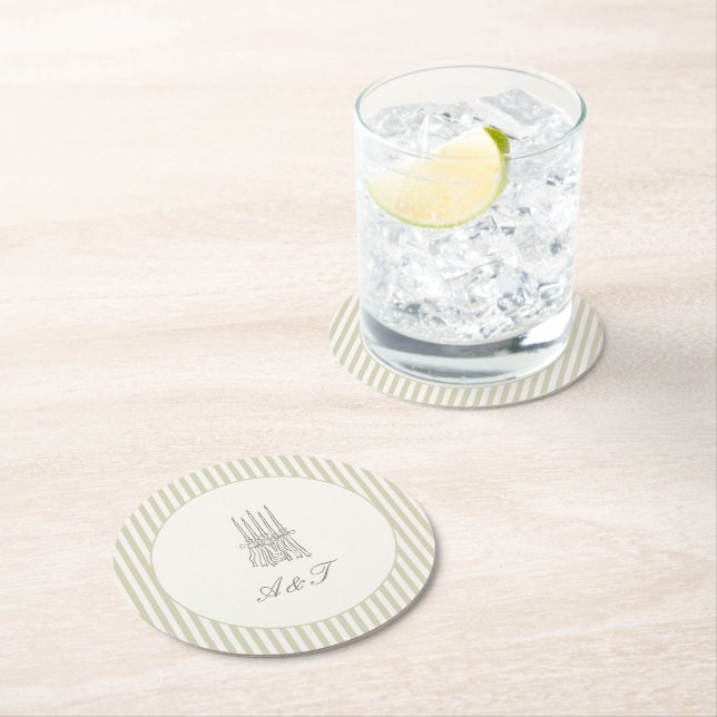 Dessous-de-verre Rond En Papier Mariage vert en bande lunaire (En situation)