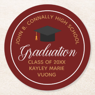 Dessous-de-verre Rond En Papier Maroon Gold Graduation Custom School Party