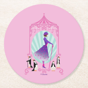 Dessous-de-verre Rond En Papier Mary Poppins et Pingouins