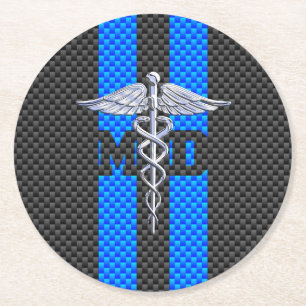 Dessous-de-verre Rond En Papier Médecin Médicale MD Caduceus sur Décor en fibre de