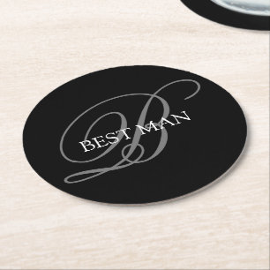 Dessous-de-verre Rond En Papier Meilleur homme Monogramme gris noir