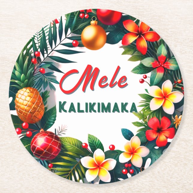 Dessous-de-verre Rond En Papier Mele Kalikimaka (Devant)