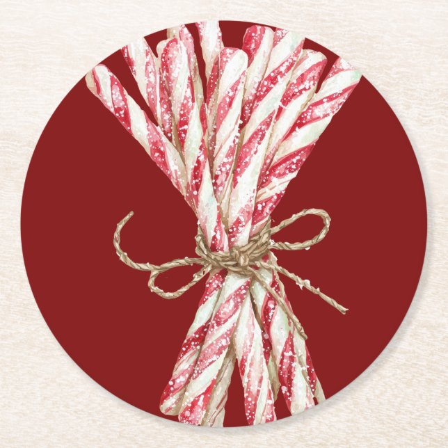 Dessous-de-verre Rond En Papier Menthe blanche rouge Noël (Devant)