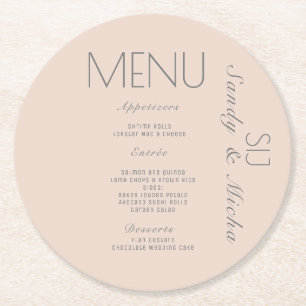 Dessous-de-verre Rond En Papier Menu du dîner Mariage rose simple Script