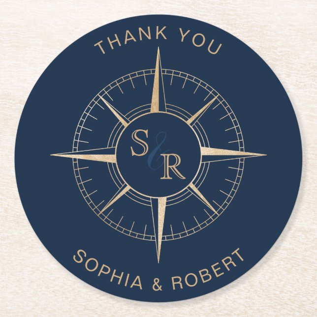 Dessous-de-verre Rond En Papier Merci Compass mariage Destination Passport (Devant)