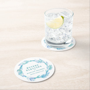 Dessous-de-verre Rond En Papier Mère Bienheureux perles plumes boho aqua turquoise