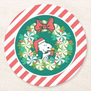 Dessous-de-verre Rond En Papier Merry Christmas Peppermenthe Holiday Wreath