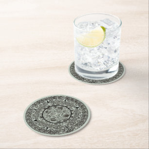 Dessous-de-verre Rond En Papier Mexicaine Aztec Sun Stone Maya Calendrier 1
