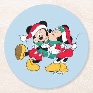 Dessous-de-verre Rond En Papier Mickey et Minnie  Baisers de Noël