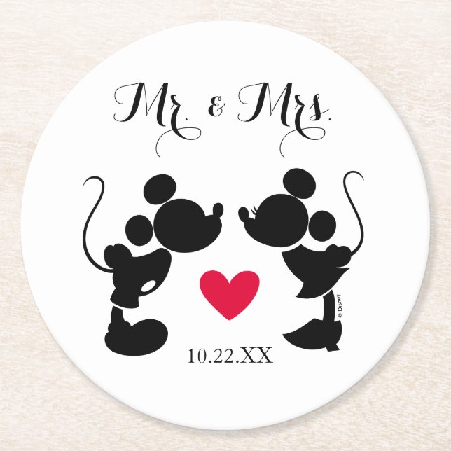 Dessous-de-verre Rond En Papier Mickey et Minnie Mariage | Silhouette (Devant)