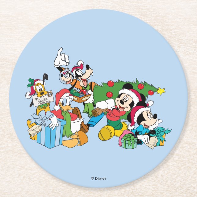 Dessous-de-verre Rond En Papier Mickey & Friends | Prêt pour les fêtes (Devant)