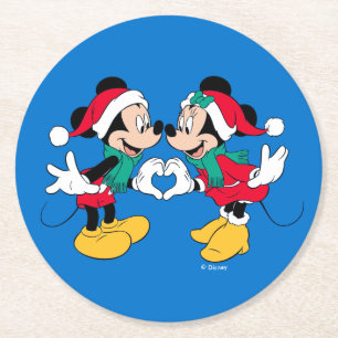 Dessous-de-verre Rond En Papier Mickey & Minnie   Christmas Love