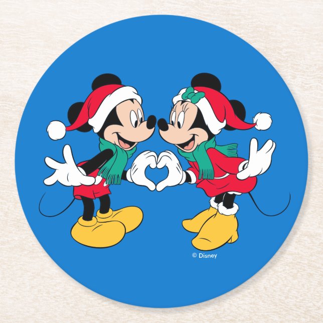 Dessous-de-verre Rond En Papier Mickey & Minnie | Christmas Love (Devant)