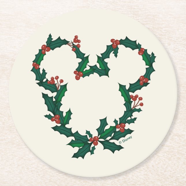 Dessous-de-verre Rond En Papier Mickey Mouse Holiday Wreath (Devant)