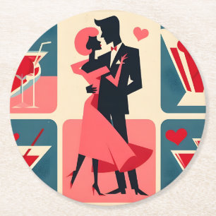 Dessous-de-verre Rond En Papier Mid Century moderne Valentine Dancing Couple
