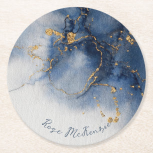 Dessous-de-verre Rond En Papier Midnight Blues et Golden Gleam Abstrait