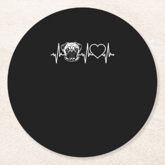 Dessous-de-verre Rond En Papier Mignonne Chien Carlin Heartbeat Beau Chien Carlin