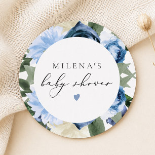 Dessous-de-verre Rond En Papier MILENA Fleurs Bleu Poussiéreux Garçon Baby Shower