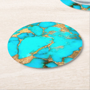 Dessous-de-verre Rond En Papier minéral turquoise