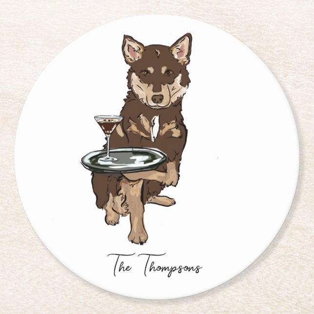 Dessous-de-verre Rond En Papier Mini Husky Wedding  (Devant)