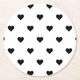 Dessous-de-verre Rond En Papier Minimaliste Coeur noir et blanc Romantique