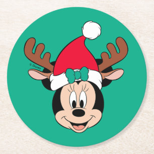 Dessous-de-verre Rond En Papier Minnie Reindeer Ears & Santa Hat