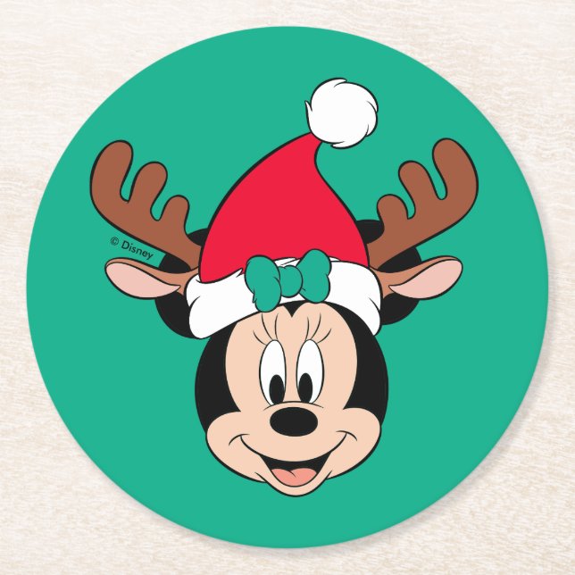 Dessous-de-verre Rond En Papier Minnie | Reindeer Ears & Santa Hat (Devant)