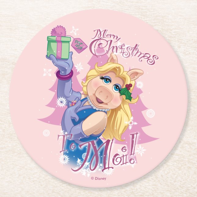 Dessous-de-verre Rond En Papier Miss Piggy| Joyeux Noël à Moi ! (Devant)