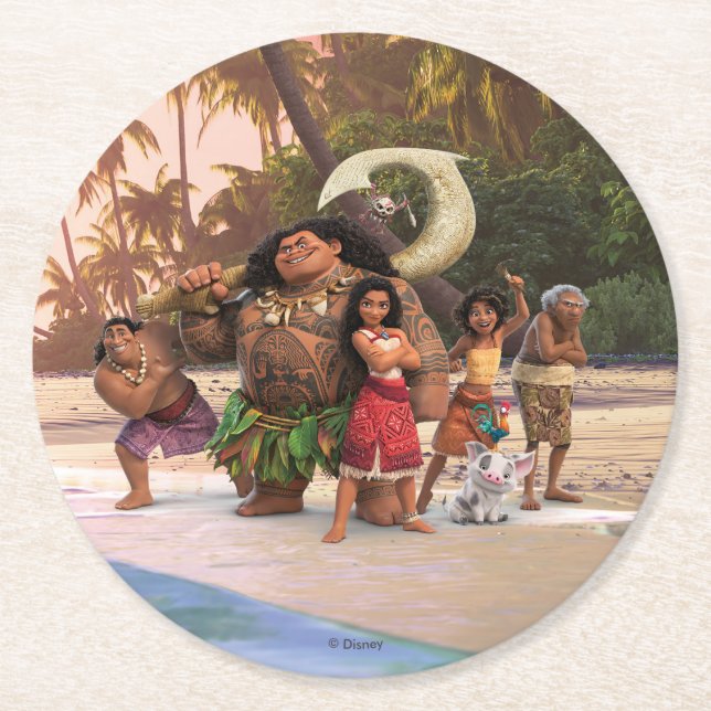 Dessous-de-verre Rond En Papier Moana et Crew (Devant)