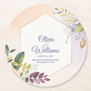 Dessous-de-verre Rond En Papier Modèle d'invitation de mariage floral élégant