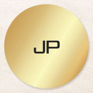 Dessous-de-verre Rond En Papier Modèle d'or moderne et élégant de Monogramme