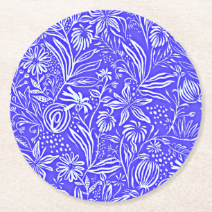 Dessous-de-verre Rond En Papier Modèle Floral Préféré, Bleu Périvent,