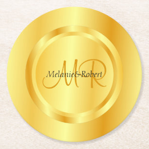 Dessous-de-verre Rond En Papier Modèle personnalisé Gold Look Moderne Monogramme É