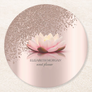 Dessous-de-verre Rond En Papier Moderne Elégant Rose élégant Diamants Or Lotus
