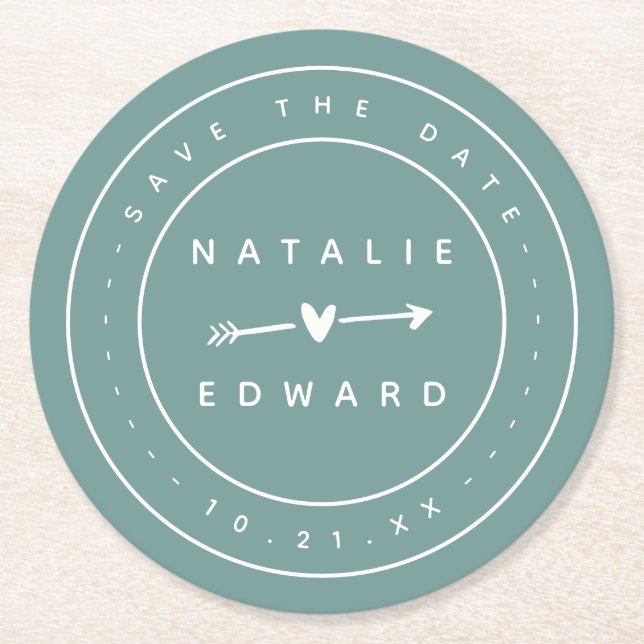 Dessous-de-verre Rond En Papier Moderne, graphique enregistrer la date (Devant)