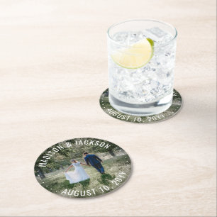 Dessous-de-verre Rond En Papier Moderne minimaliste Mariage Photo Love & Merci Chi